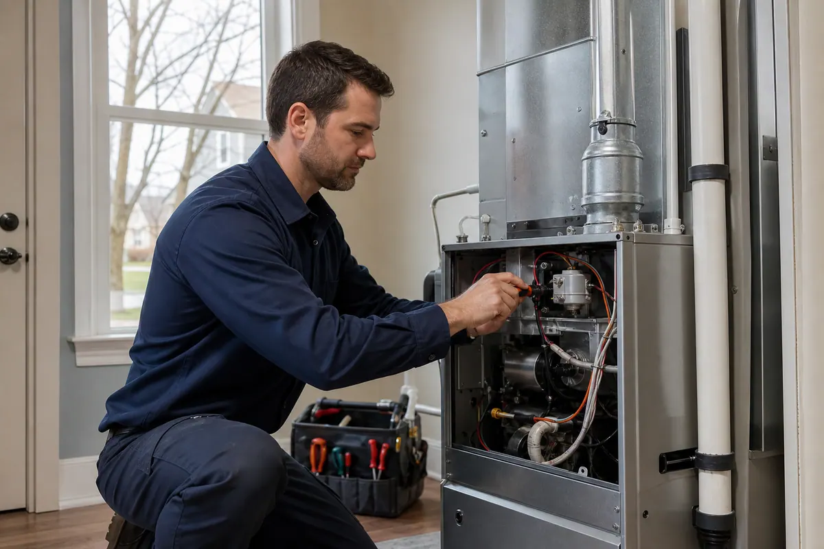HVAC technician servicing a residential furnace